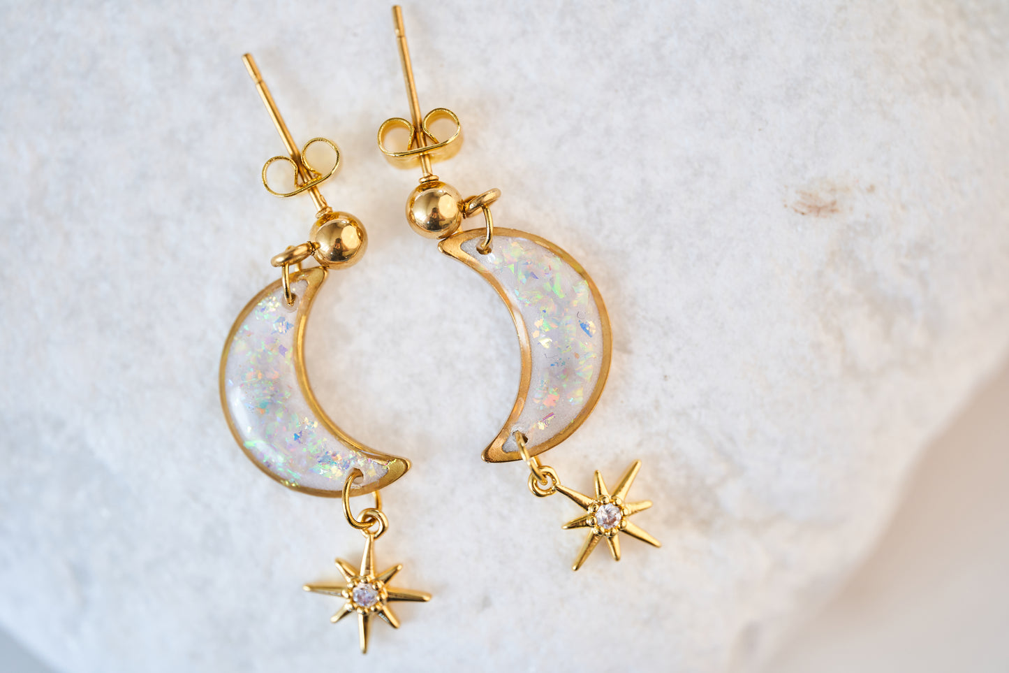 Stainless Steel Moon Star Earrings – Hypoallergenic Resin Earrings