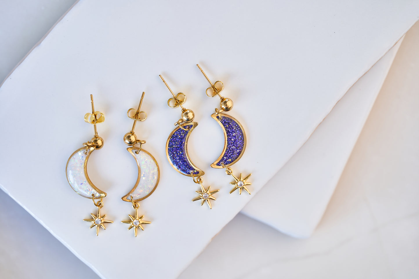 Stainless Steel Moon Star Earrings – Hypoallergenic Resin Earrings